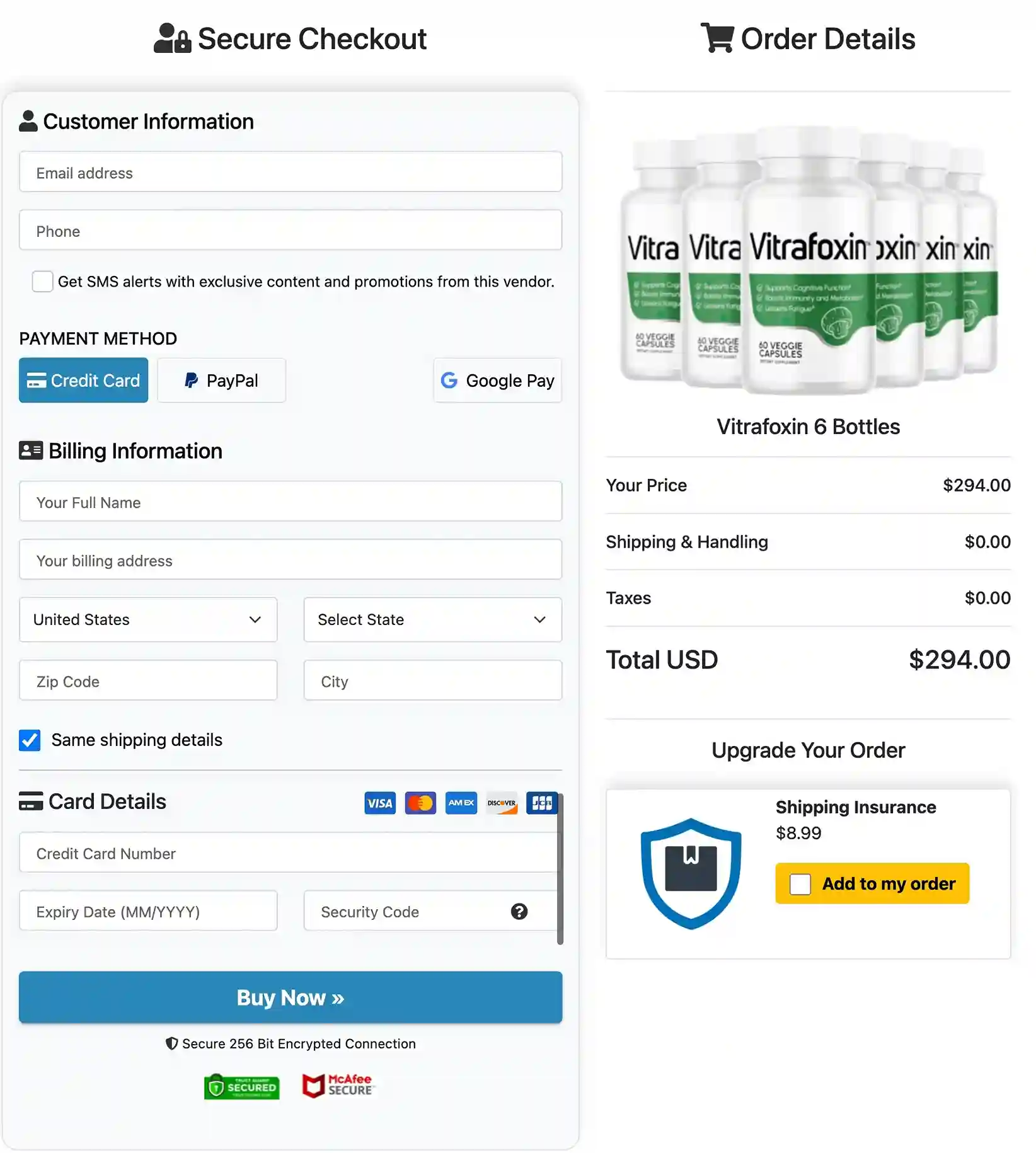 Vitrafoxin Secure Payment Checkout